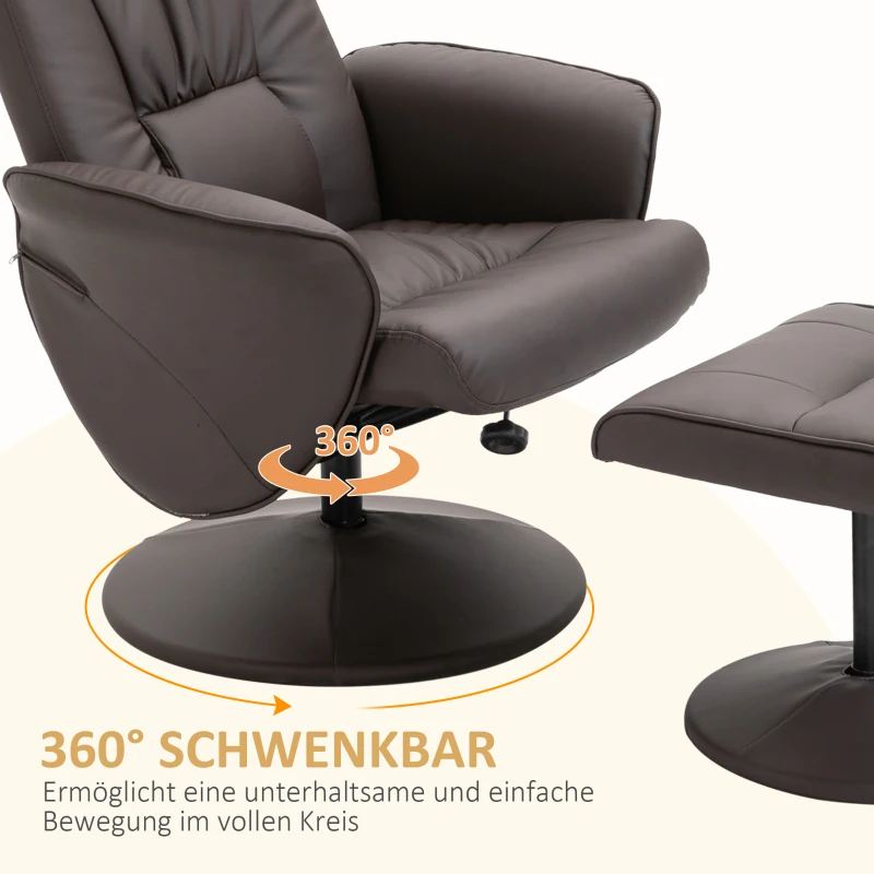 HOMCOM 2-delige Stoelset, Stoel met Hocker, Relaxstoel met Hocker, handmatig verstelbaar, neigbare rugleuning, Bruin