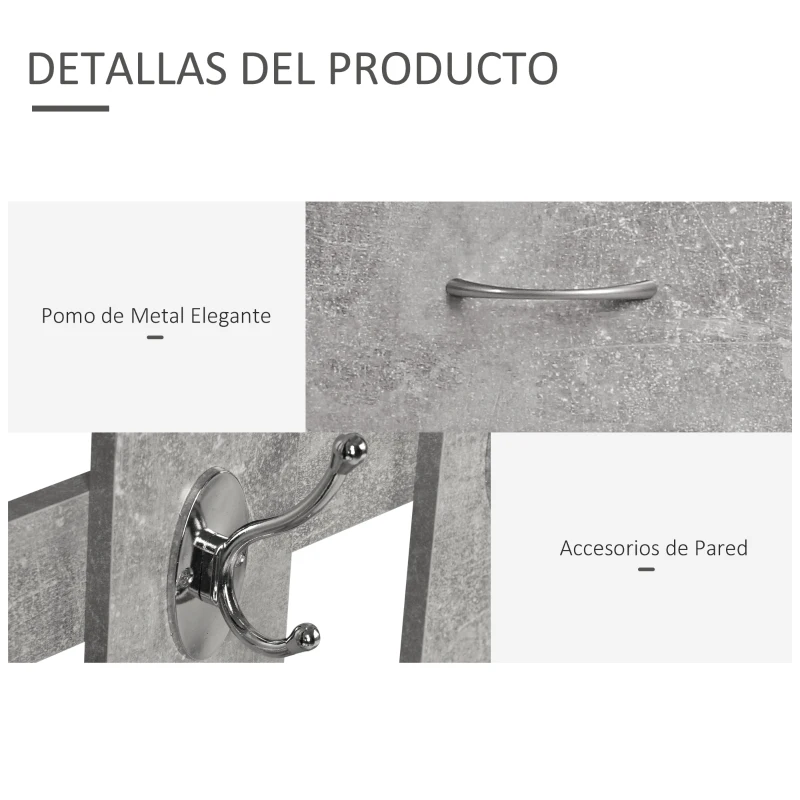 HOMCOM Recibidor de Entrada con Espejo Perchero y Zapatero Mueble de Recibidor de 2 Piezas con 6 Ganchos Estantes y Cajón Abatible para Pasillo Gris