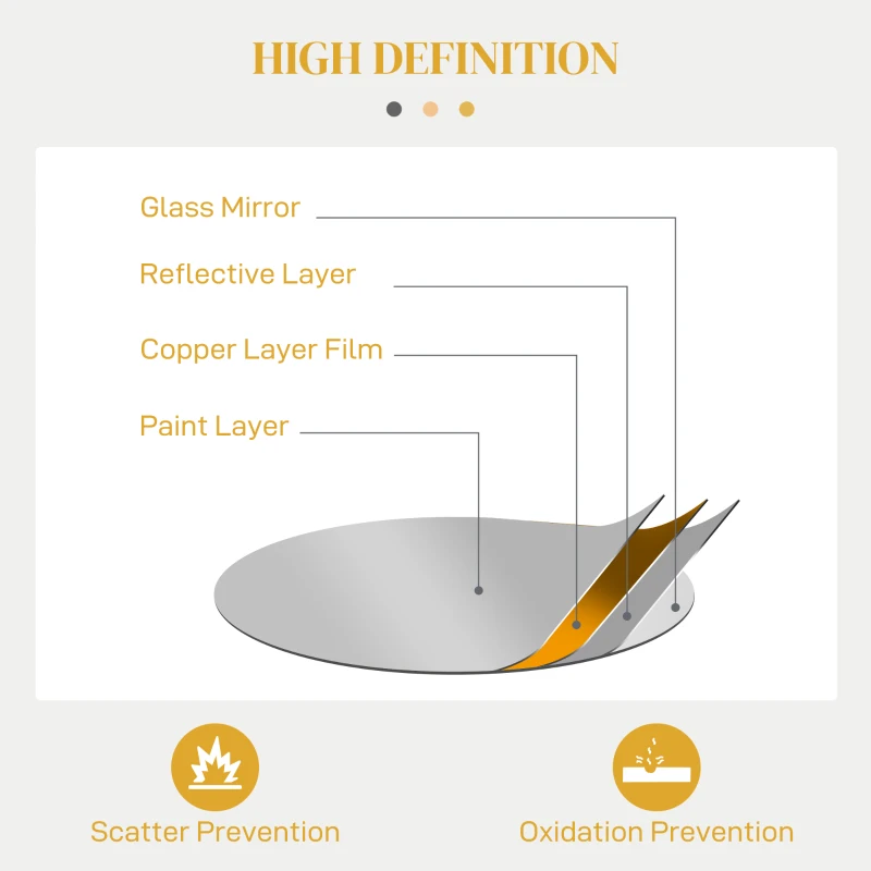 HOMCOM Metal Wall Art 65cm Modern Decorative Mirror Decor for Living Room Bedroom Dining Room, Gold Tone