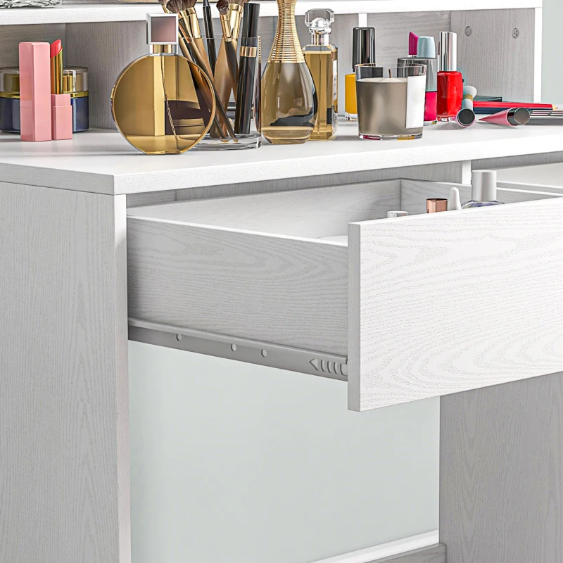 HOMCOM Kaptafel met verlichte spiegel, Laden, 3 Lichtopties, 10 Gloeilampen, Moderne Kaptafel in Wit(m-9)