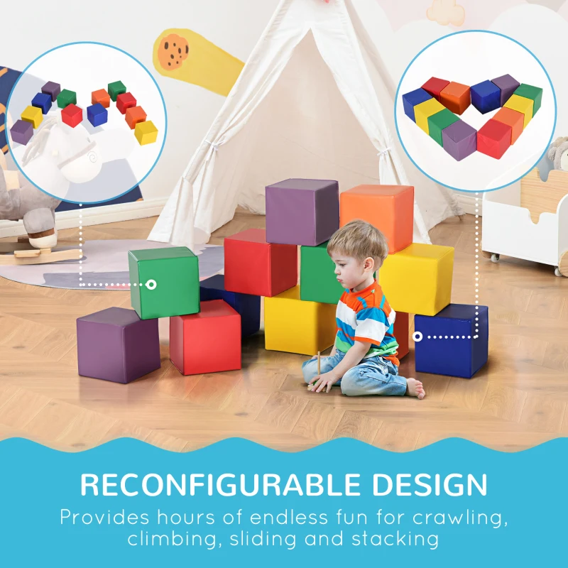 HOMCOM 12 PCs Soft Play Blocks, Soft Foam Toy, Building and Stacking Blocks for Kids, Red