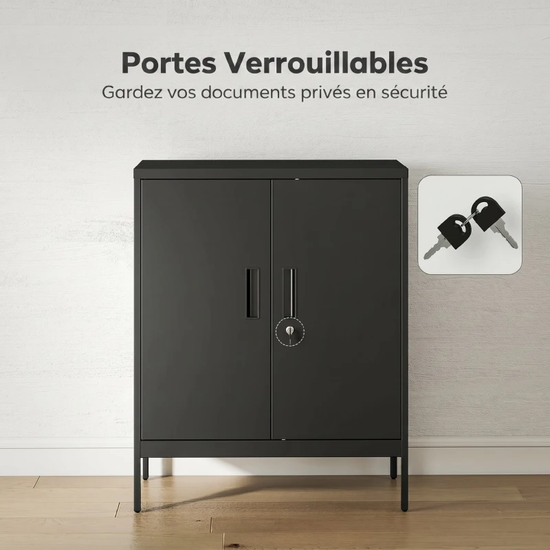 HOMCOM Armoire de Bureau Métallique, 80 x 40 x 100 cm, Meuble de Rangement, Serrure, 2 Portes et 2 Étagères Réglables, Noir