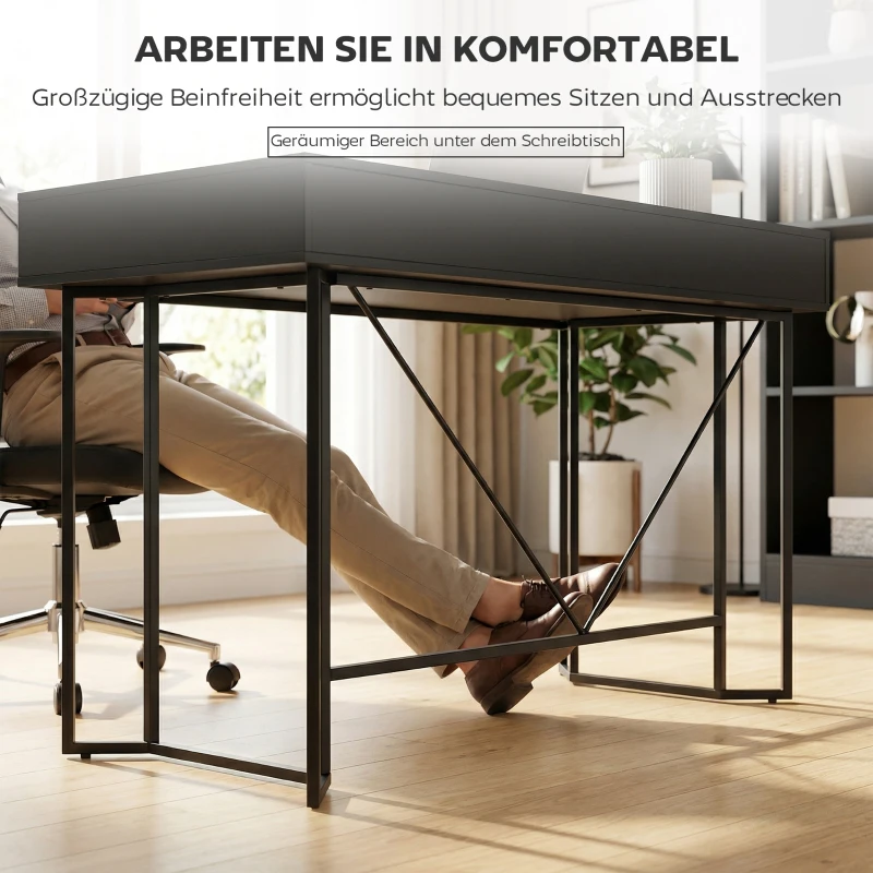 HOMCOM Kleine computertafel met 2 lades, bureau met groot werkblad 120 x 60 x 77 cm Zwart