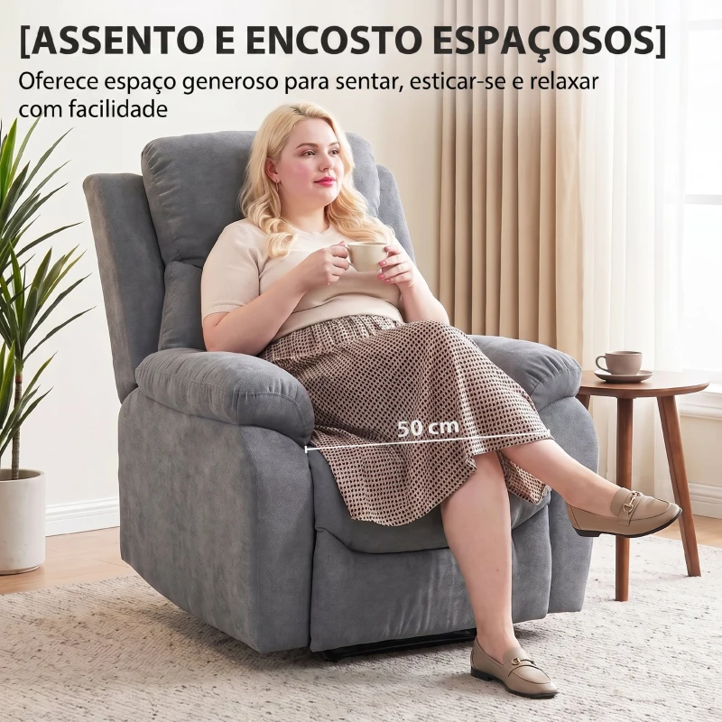 HOMCOM Cadeirão Reclinável Manual 150° em Tecido Efeito Linho com Apoio para os Pés e Braços Acolchoados – Cinzento Escuro