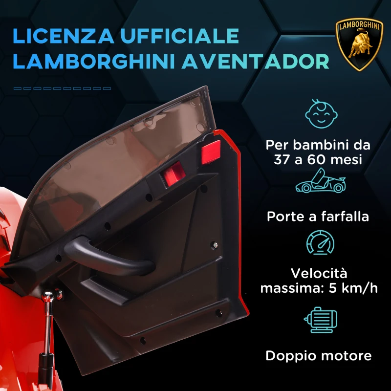 HOMCOM Macchina Elettrica per Bambini a 12V Licenza Lamborghini con Clacson e Telecomando, 107.5x64.5x47 cm, Rossa