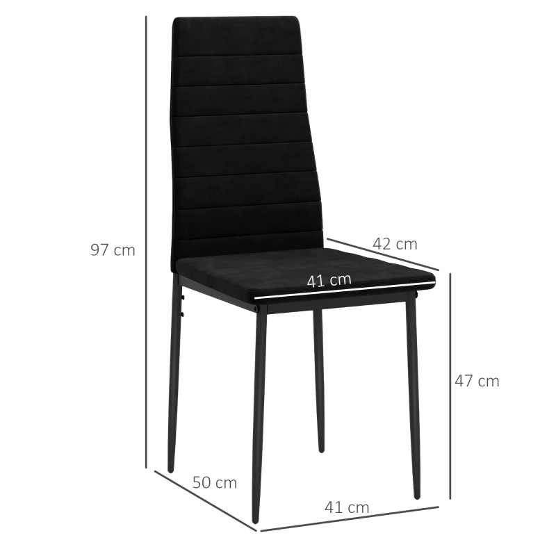 HOMCOM Set van 4 Eetkamerstoelen, Armloos ontwerp, Stofbekleding, Metalen poten, Zwart(m-3)