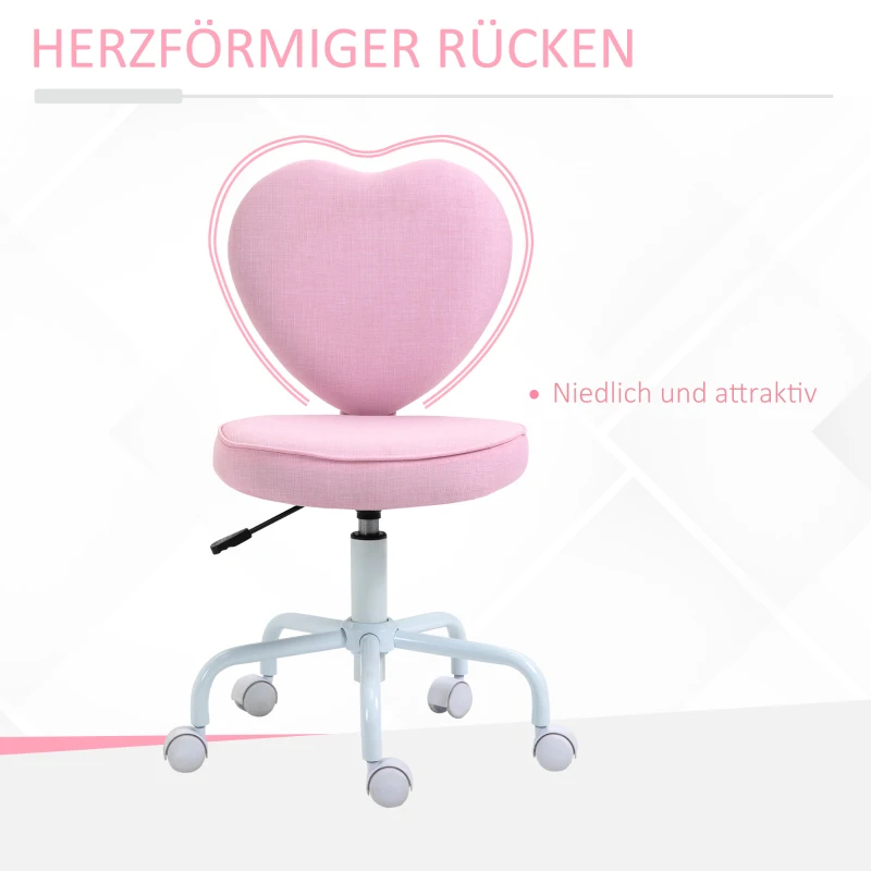 HOMCOM stoel draaistoel computer stoel zithoogteverstelling schattige roze linnen stof(m-5)