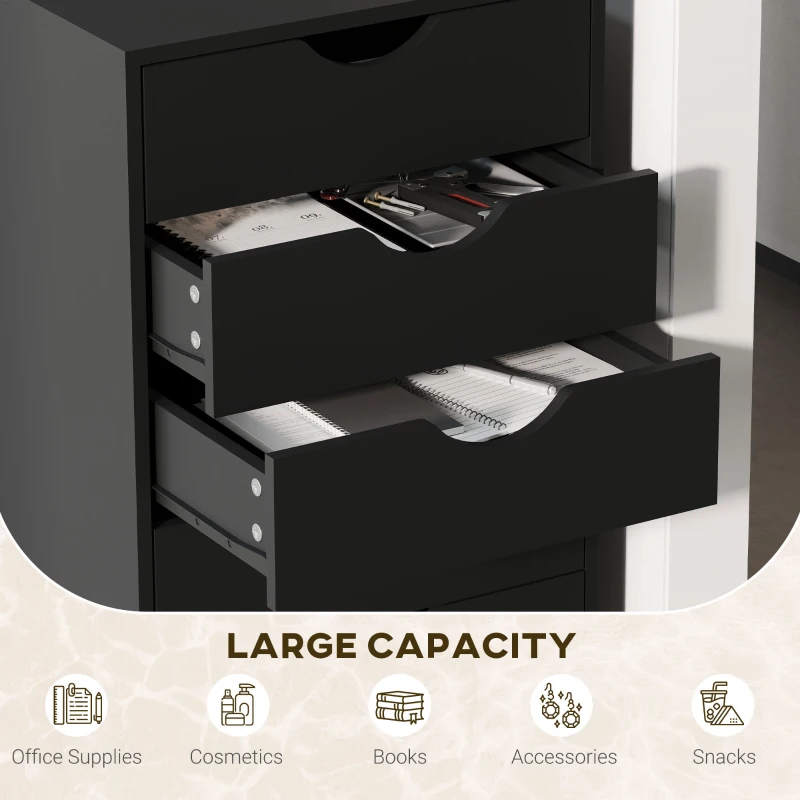 HOMCOM Cajonera de Oficina con Ruedas y 5 Cajones, Mueble Archivador para Estudio y Salón, 40x40x67 cm, Negro