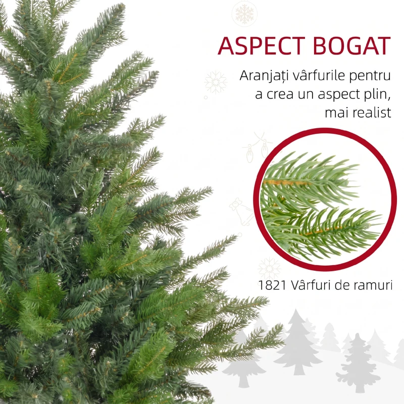 HOMCOM Brad de Crăciun Artificial de 180 cm cu 1821 de Crengi și Bază Metalică, Verde