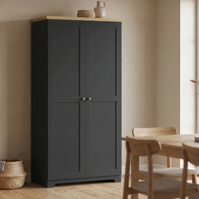 HOMCOM Kitchen Cupboard, 172cm Freestanding Storage Cabinet with Doors and Shelves, Black