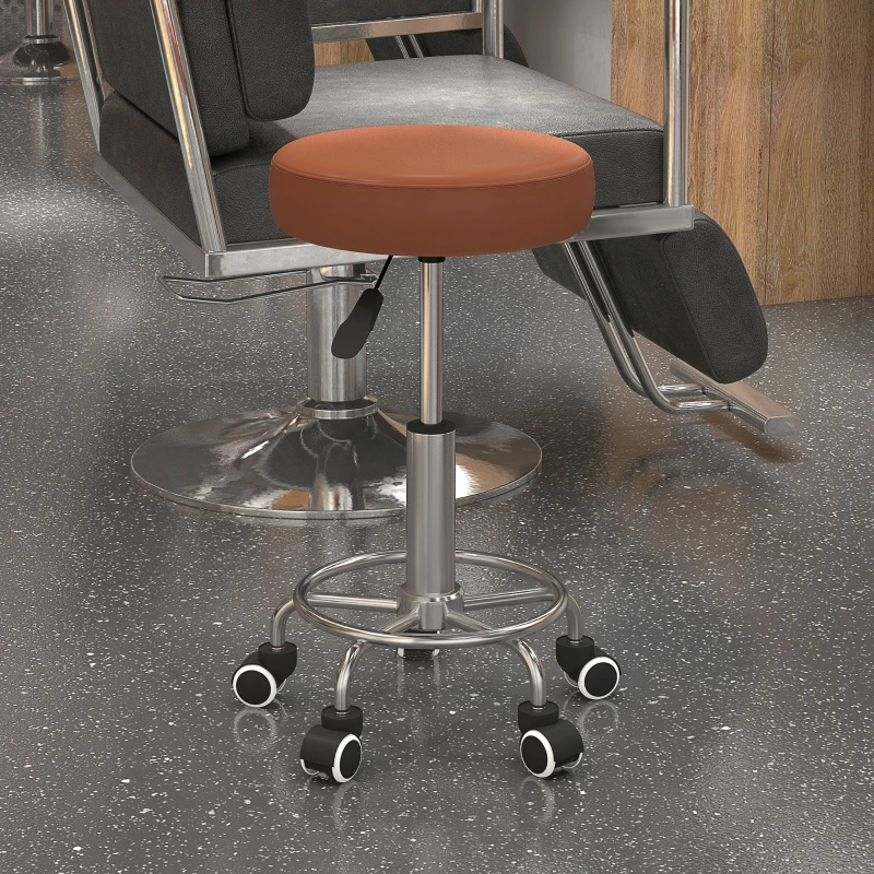 Vinsetto PU Leather Rolling Stool, Height Adjustable Stool Chair with Wheels for Salon, Massage, Spa, Brown