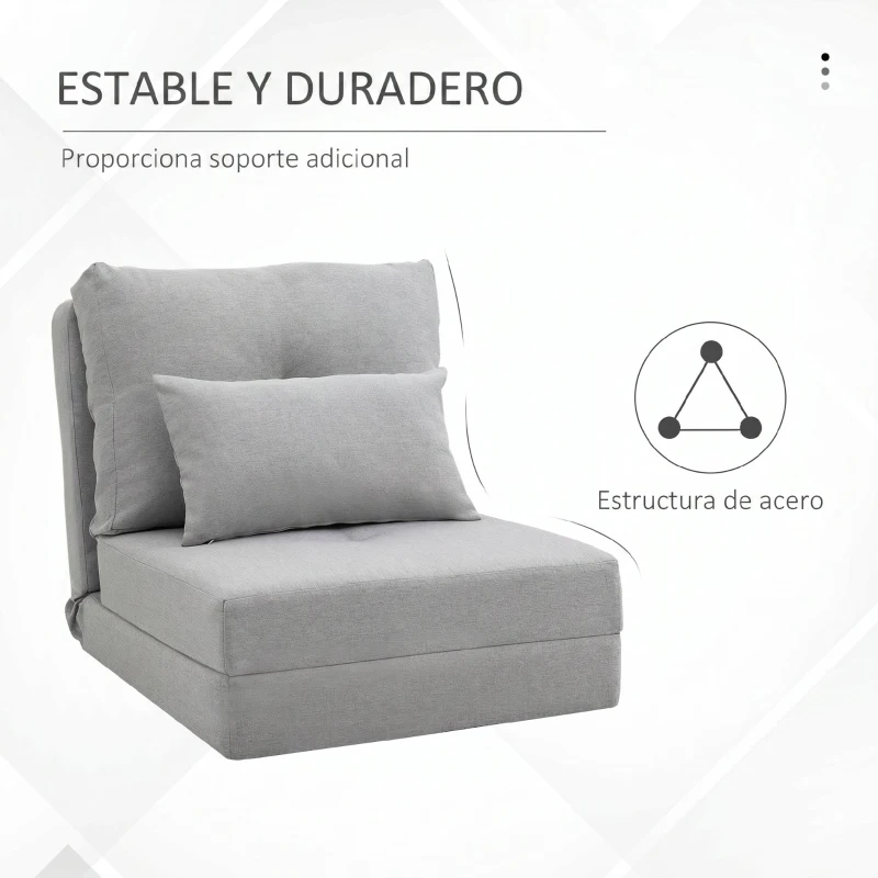 HOMCOM Sofá Cama Individual Plegable Sofá Cama Tapizado en Lino con Respaldo Ajustable 5 Posiciones 1 Almohada Gris Claro