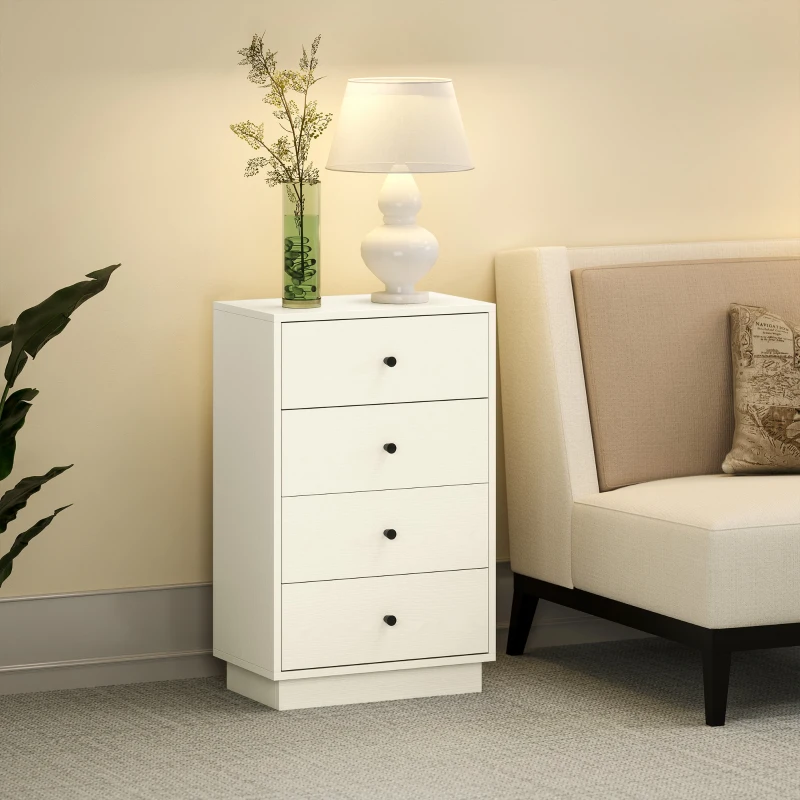 HOMCOM Cómoda para Dormitorio Moderna de 4 Cajones Cajonera Estrecha para Salón Pasillo 47x29x75 cm Blanco