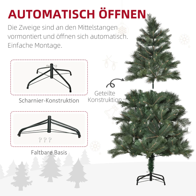HOMCOM Kerstboom Ø90 x 180 cm, Kunstmatige Den, Realistisch Naaldkleed, Groen