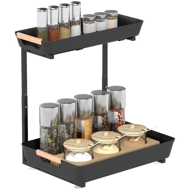 HOMCOM Keukenrek, Verstelbaar Rek met 2 Mandjes, Koffiebar 40 x 30 x 33,5-42 cm