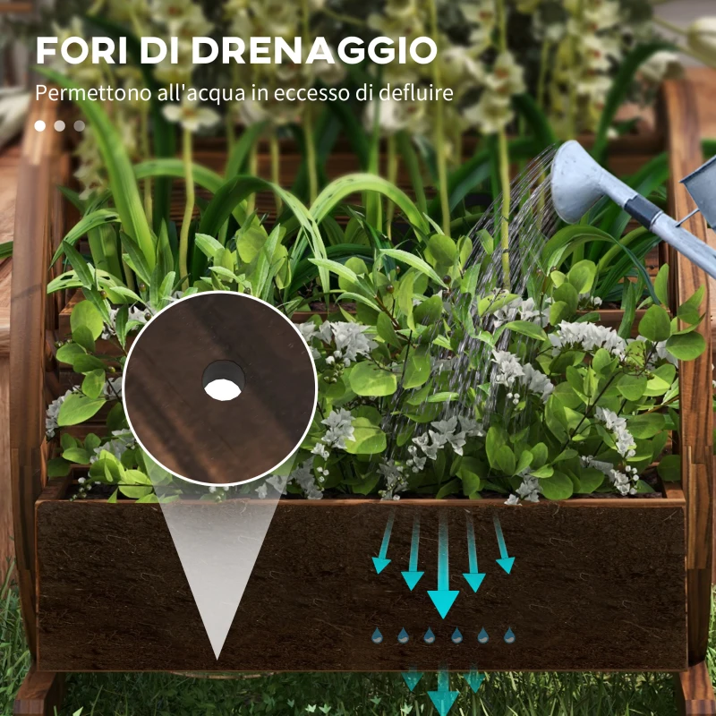 Outsunny Fioriera da Esterno a 3 Livelli con Ruote Decorative in Legno di Abete Carbonizzato, 62x61x57 cm