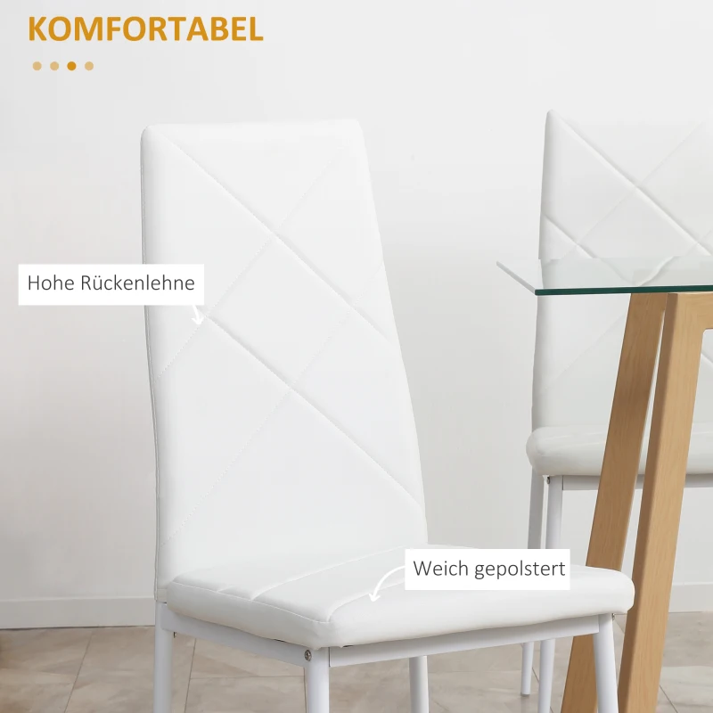 HOMCOM Set van 4 stoelen, eetkamerstoelen, keukenstoelen, 41 cm x 50 cm x 97 cm, wit