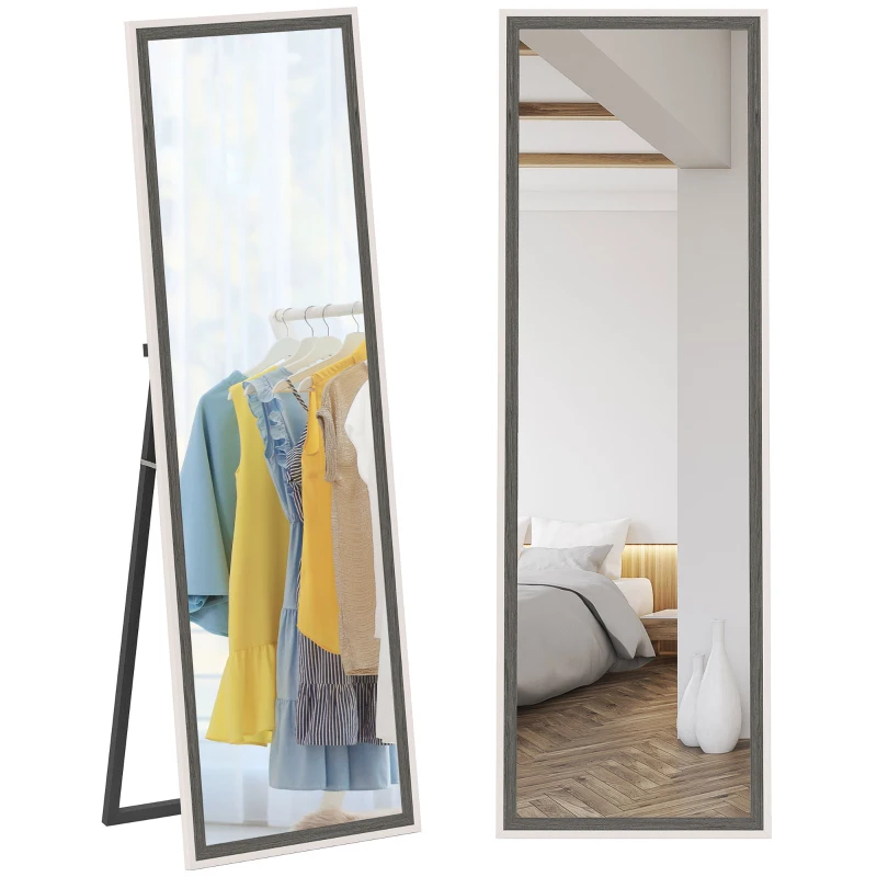 HOMCOM Volledige Lichaamsspiegel, MDF-Frame, Splintervrije Folie, 162,6 x 53,3 cm, Grijs