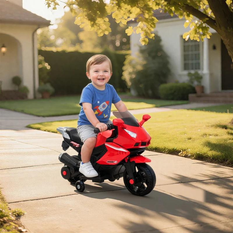 AIYAPLAY Elektrische motor voor kinderen, toeter, koplampen, muziekfunctie, 2,5 km/u, rood