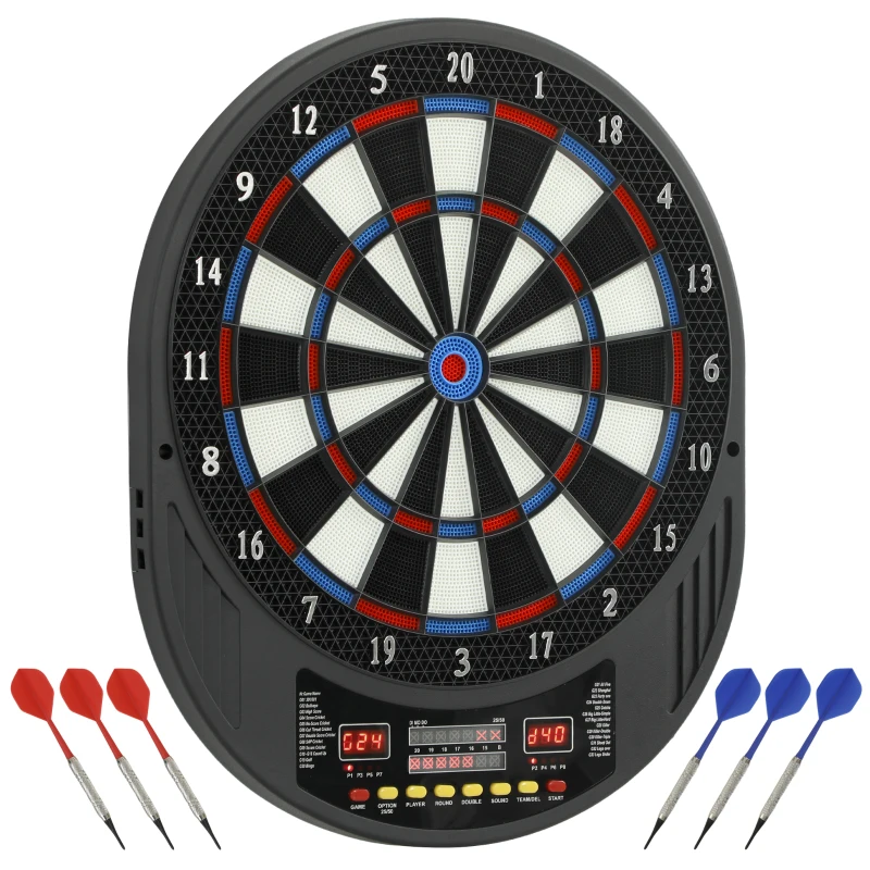 SPORTNOW Jeu de fléchettes électronique avec embouts souples, doubles écrans LED, 33 jeux, 202 variations, jusqu'à 8 joueurs