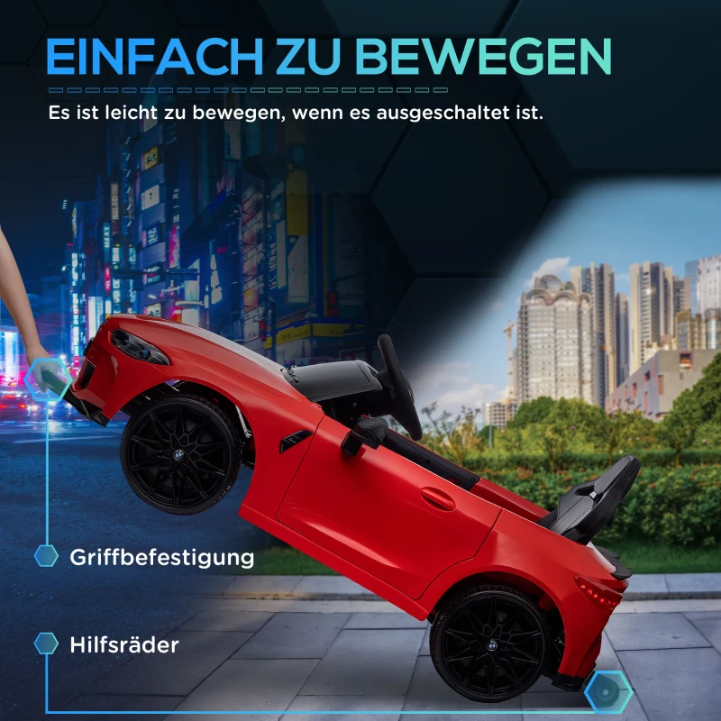 AIYAPLAY Elektrische Kinderauto 12V met afstandsbediening, 2 motoren, kinderauto met claxon, LED-verlichting, muziek, zachte start, extra steunwielen, voor kinderen van 3-5 jaar, rood(m-5)