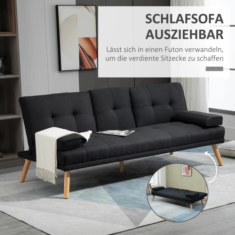 HOMCOM Slaapbank, logeerbed, verstelbare rugleuning, inklapbare tafel, 181x77x78 cm, Zwart