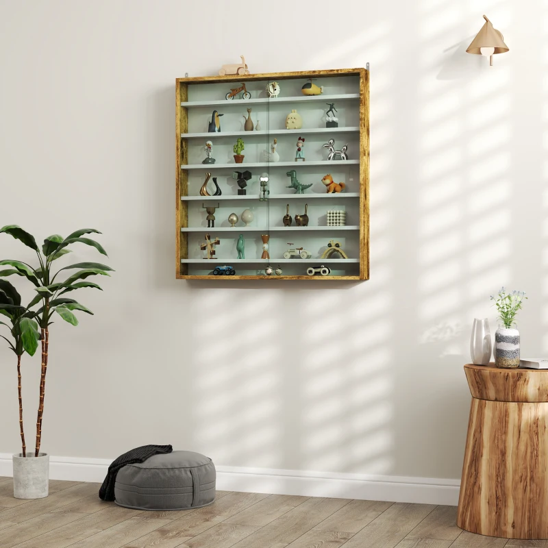 HOMCOM Vitrine pour collection vitrine murale 80 x 9,5 x 83 cm 6 étagères réglables en hauteur 2 portes coulissantes en verre