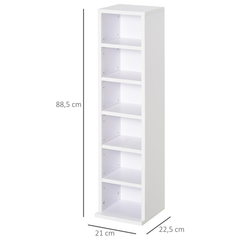HOMCOM cd-kast cd-rek met 6 vakken staande kast tweedelige set met twee open opbergvakken spaanplaat wit 21 x 22,5 x 88,5 cm