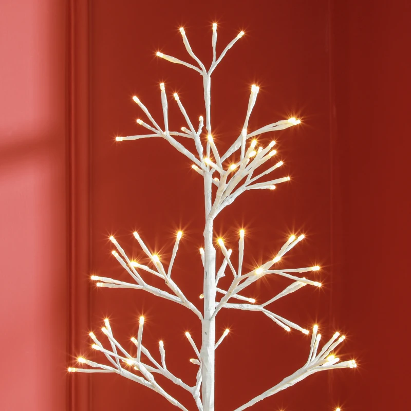 HOMCOM Sapin de Noël artificiel 180 cm avec 384 LED blanc chaud, branches flexibles, base en acier, blanc
