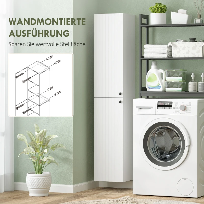 HOMCOM Wandgemonteerde badkamerkast, gelakte afwerking, 6 planken, MDF, Wit(m-4)