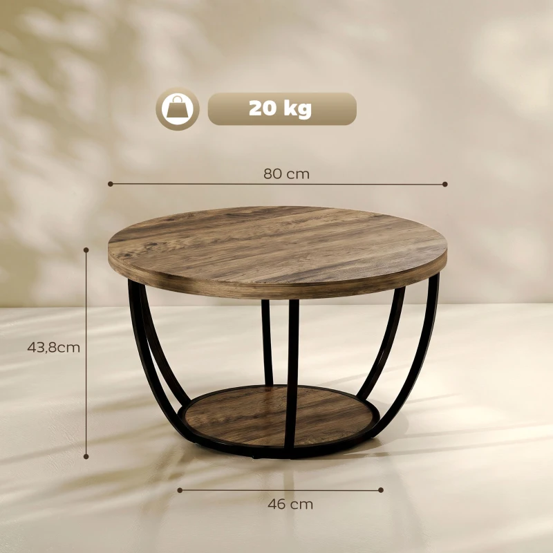 HOMCOM Salontafel met 2 niveaus, woonkamertafel 80 x 80 x 43,8 cm, bruin/zwart