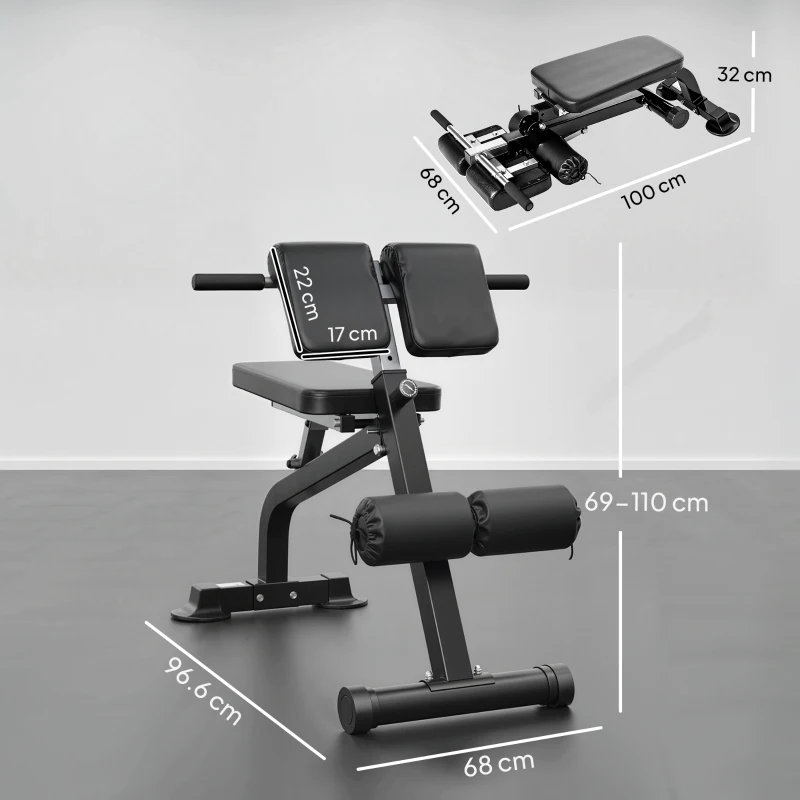 SPORTNOW Banc de Musculation Pliable avec Hauteur et Inclinaison Réglables pour Entraînement Dos Bras, 96,6x68x69-110cm, Noir