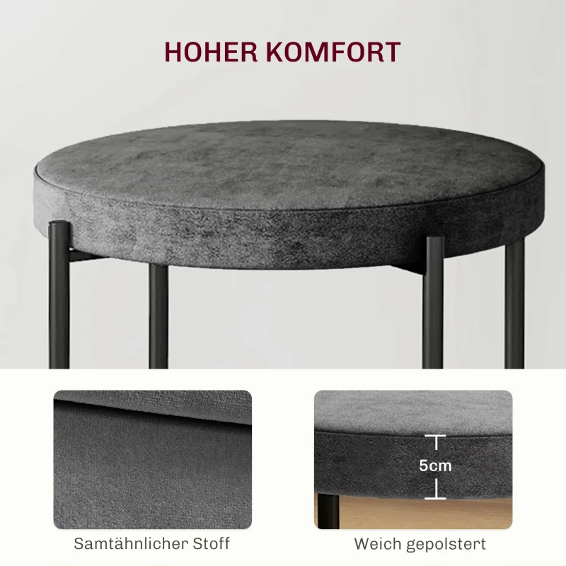 HOMCOM Keukenkrukken 4-stuks Set, Stapelbaar, Fluweeloptiek, tot 100kg, Metalen Frame, 41,5 x 41,5 x 46 cm, Donkergrijs(m-6)