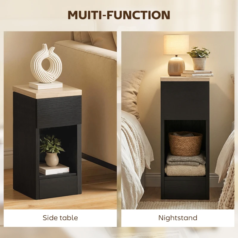 HOMCOM Set of Two Modern Storage Bedside Tables - Black