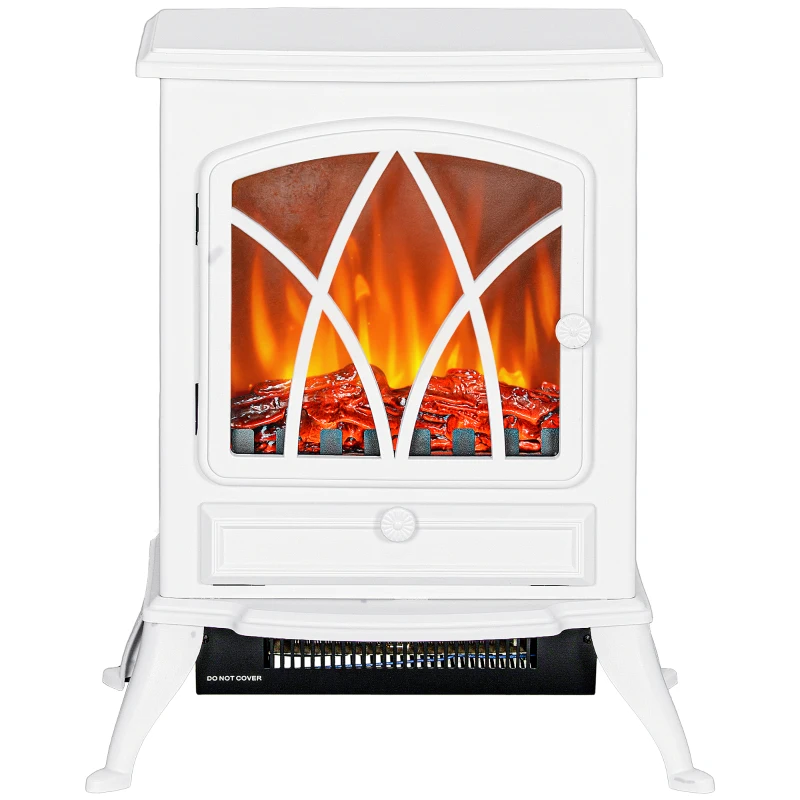 HOMCOM Chimenea Eléctrica 1000W/2000W con Efecto de Llama y Protección Sobrecalentamiento para 15-30 ㎡ 45x28,5x54 cm Blanco