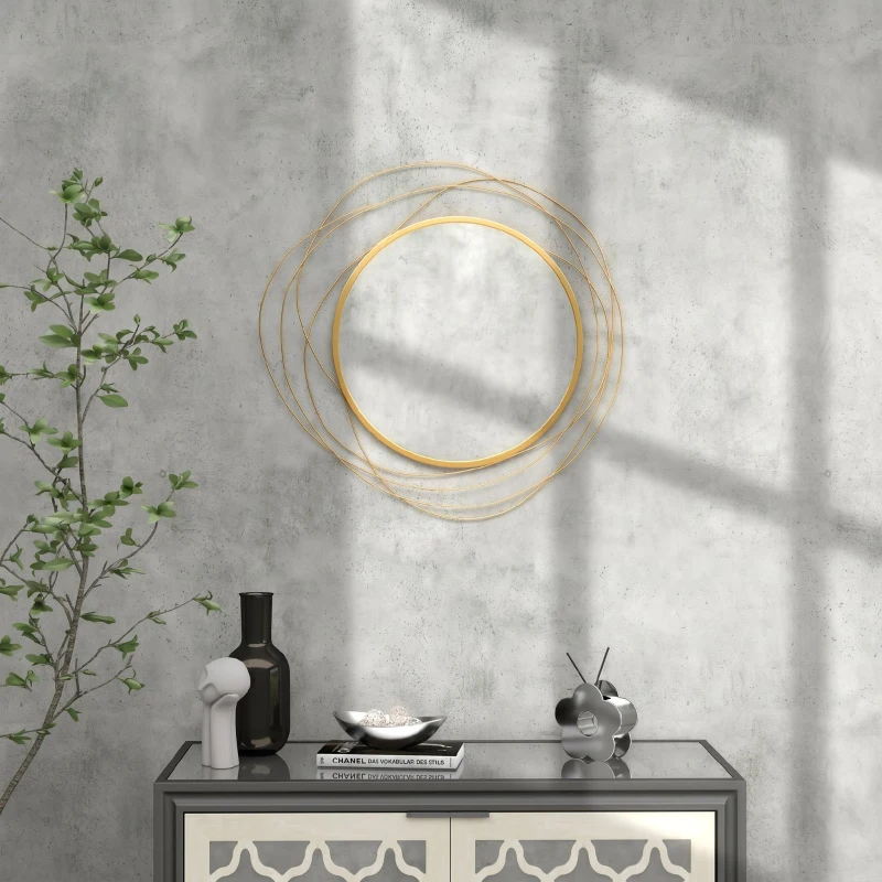 HOMCOM Espelho Decorativo de Parede Adorno de Parede Metálico Ø65 cm com Ganchos para Sala de Estar Quarto Corredor Dourado
