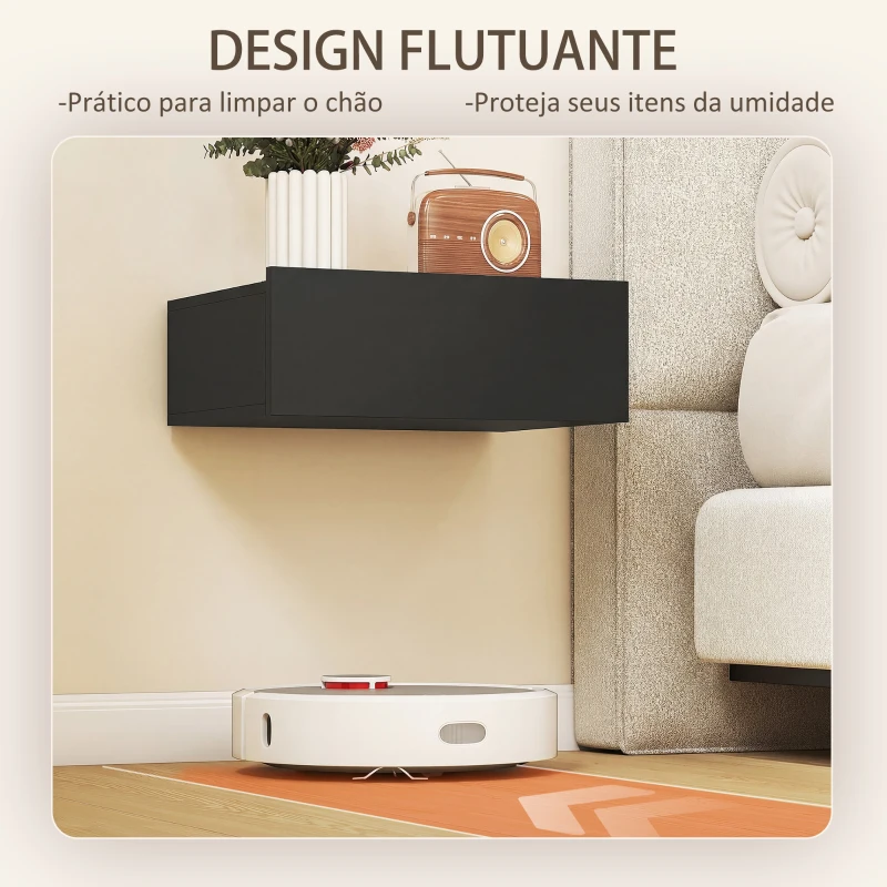 HOMCOM Conjunto de 2 Mesas de Cabeceira Flutuantes com 1 Gaveta para Quarto 40x30x15 cm Preto