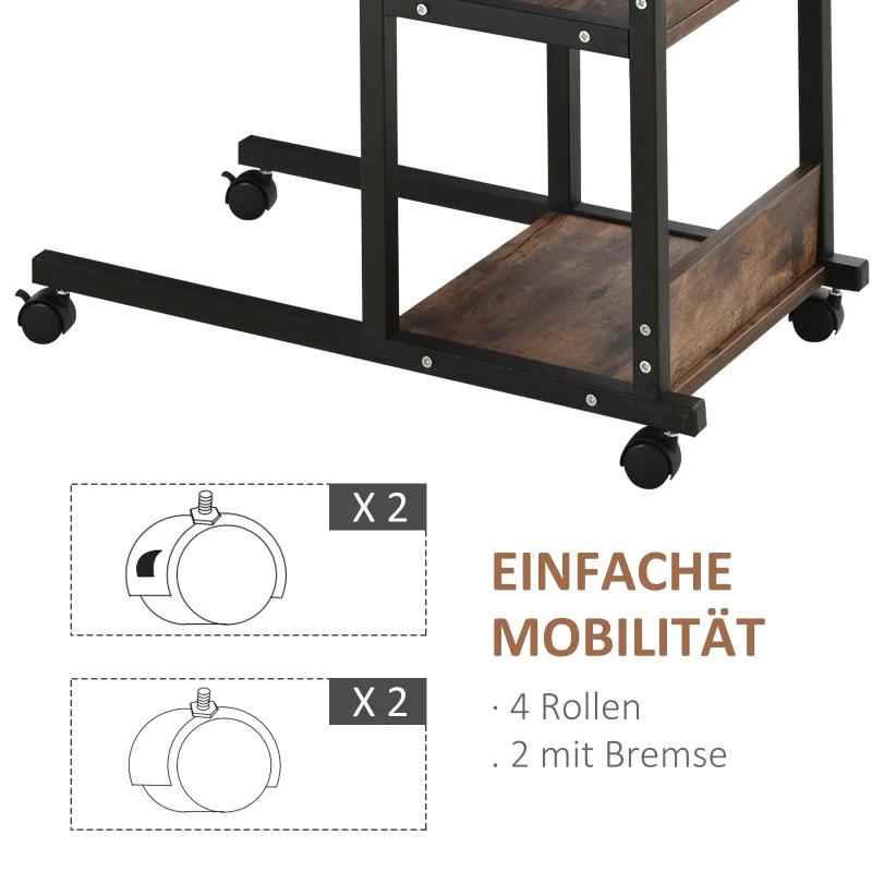 HOMCOM Bijzettafel op wielen, met 4 planken, in hoogte verstelbaar, salontafel, zwart