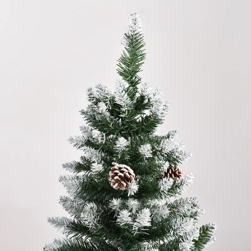 HOMCOM Kunstkerstboom, 464 takken, 28 dennenappels, besneeuwde toppen, vlamvertragend, 150 cm
