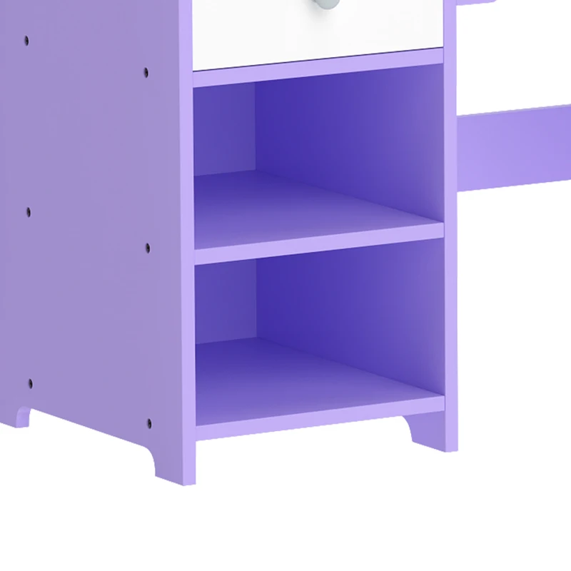 AIYAPLAY Tocador de Maquillaje Niña con Espejo de LED de 2 Colores Taburete 2 Soportes para Joyas Cajón 2 Compartimentos Morado