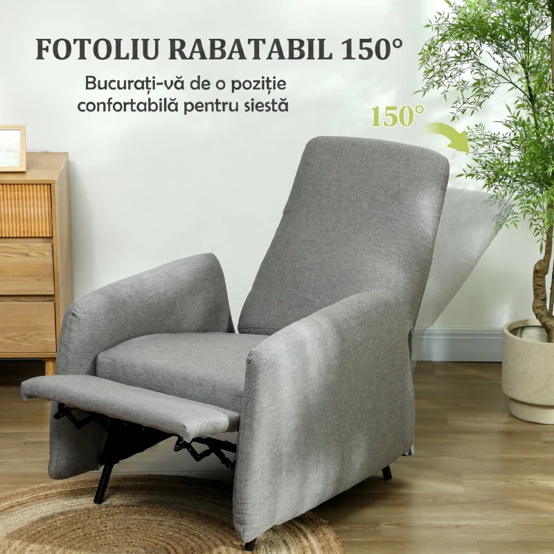HOMCOM Fotoliu Relaxant Reclinabil cu Suport pentru Picioare Extensibil, Husă de Schimb și Șezut cu Arcuri, Gri
