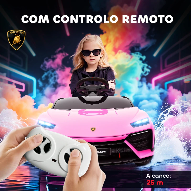 AIYAPLAY Carro Elétrico para Crianças 12V com Motor Duplo Rodas com Suspensão Faróis Música USB 101,5x49x43 cm Rosa