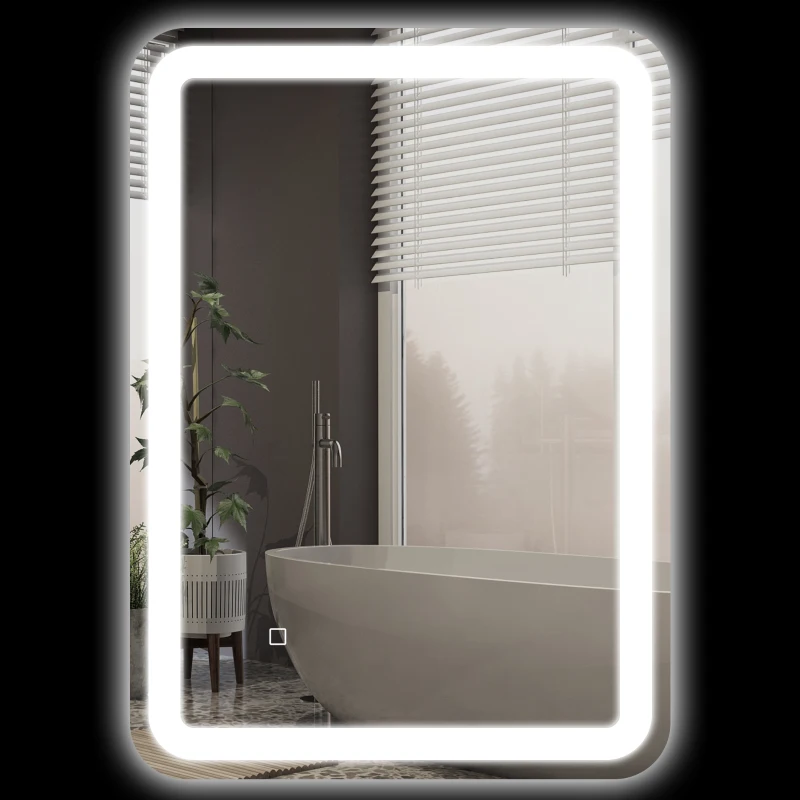 HOMCOM Badkamerspiegel, verlicht, Touch-bediening, Anti-Condens, Dimbaar, 3 Lichtkleuren, 50x70, Zilver