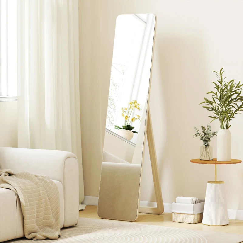 HOMCOM Miroir sur Pied et Mural rectangulaire dim. 37L x 43l x 156H cm bois naturel