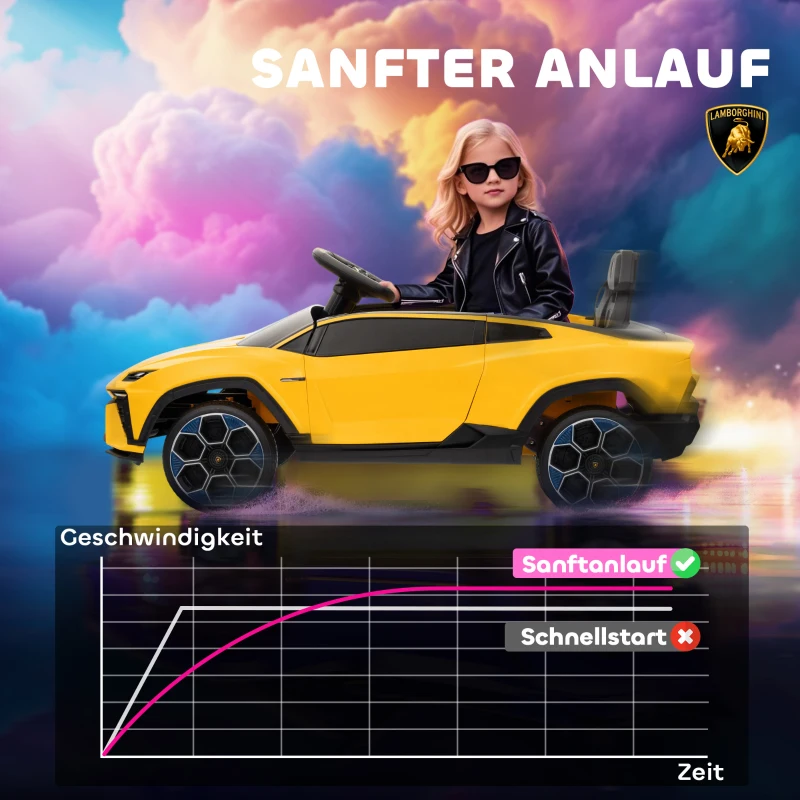 AIYAPLAY 12V elektrische kinderauto – 2,4 GHz afstandsbediening, 2 motoren, LED, muziek, 101,5 x 49 x 43 cm, geel