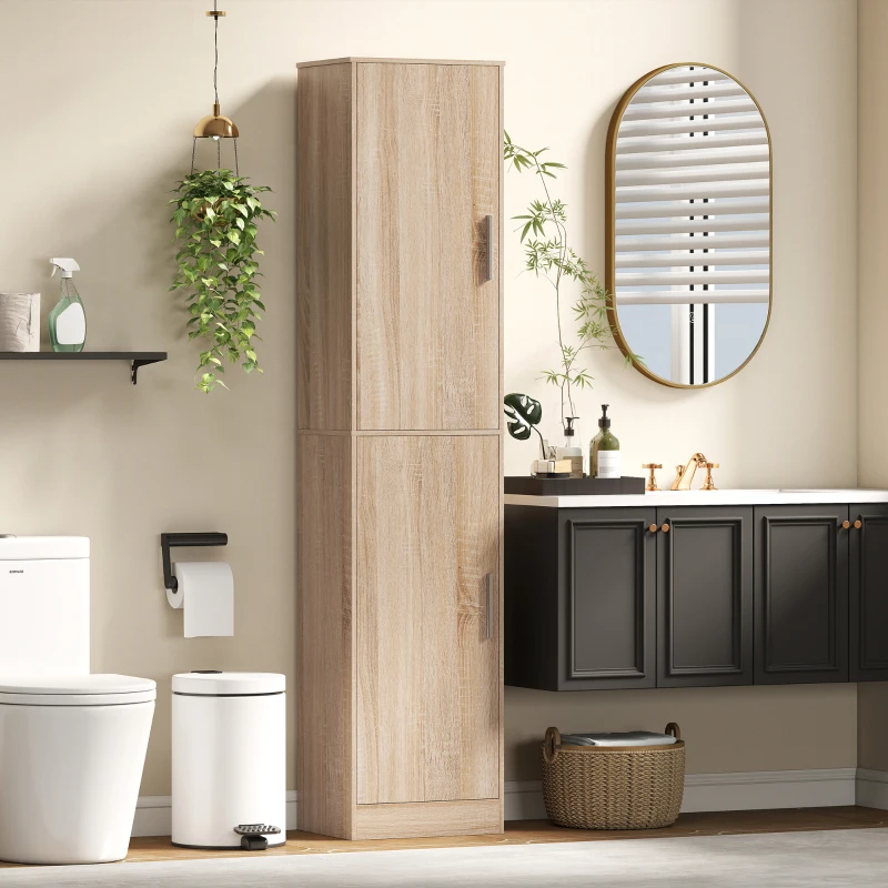 HOMCOM Meuble de salle de bain colonne avec 2 portes et 4 étagères réglables, 40 x 35 x 180 cm, bois naturel
