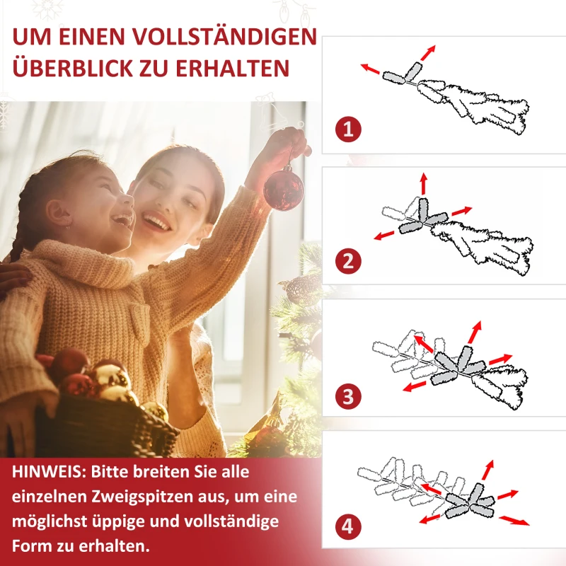 HOMCOM Kerstboom met 700 Warmwitte LED's, 2154 Takken, Vlamvertragend, Kunststof/Metaal, 210 x 142 cm, Groen
