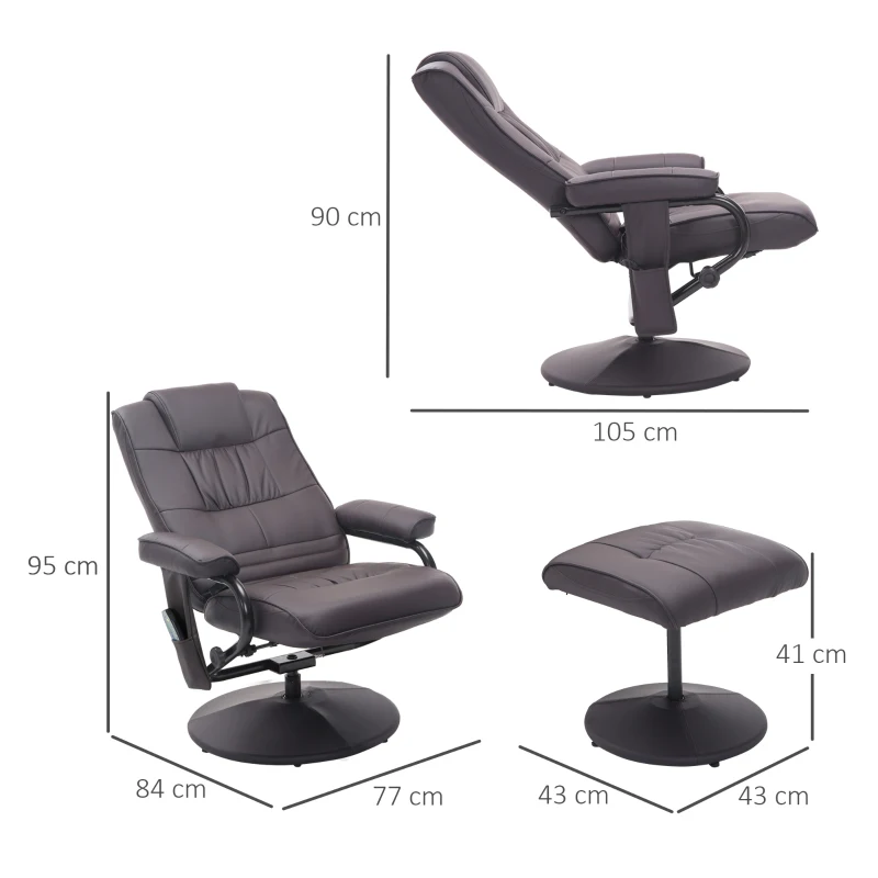 HOMCOM Massagestoel Relaxstoel, incl. voetenkruk, 10 vibratiepunten, 1 afstandsbediening; 77 cm x 84 cm x 95 cm, Bruin