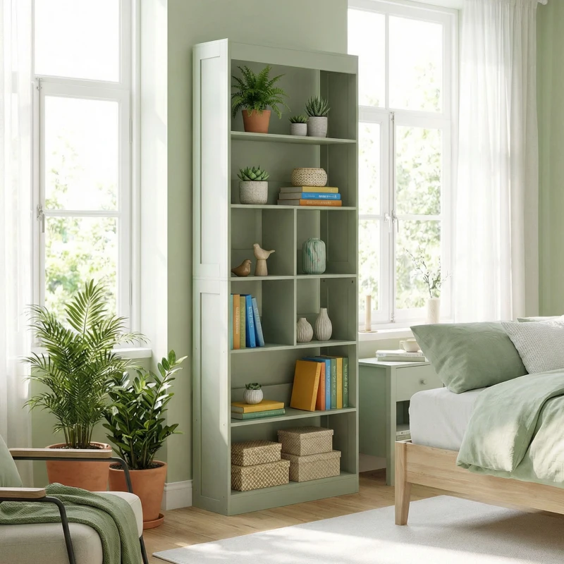 HOMCOM Bookcase, 6-Tier Bookshelf with Open Storage Shelves, Cubes, 180 cm Tall Display Shelf with Anti-Tipping Design, Green