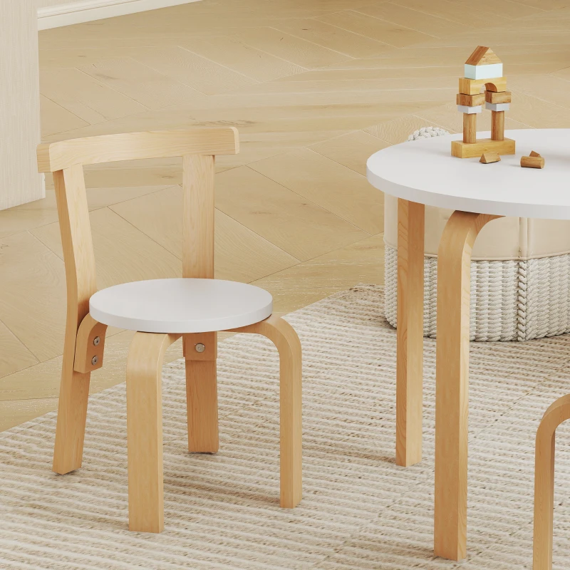 AIYAPLAY Set Tavolo e Sedie per Bambini 3-8 Anni 5 pz con Bordi Arrotondati in Legno Bianco